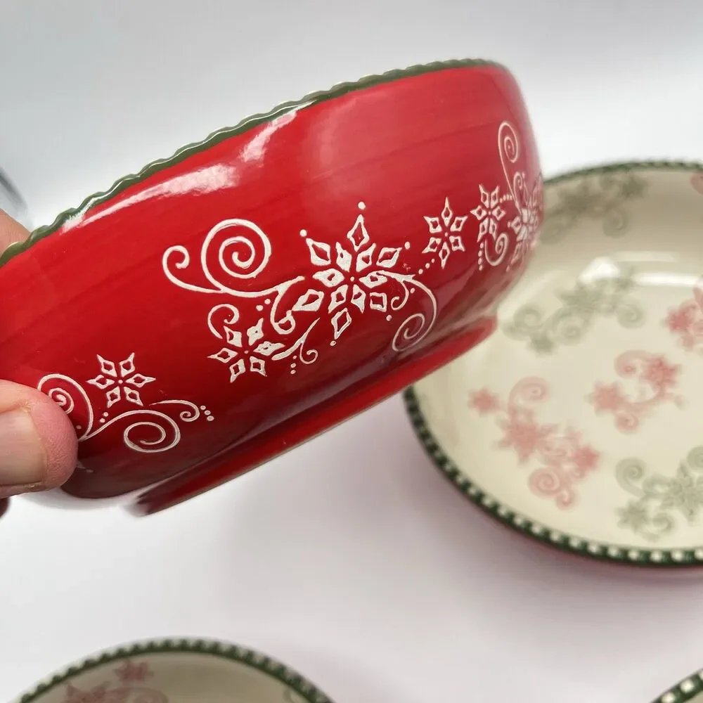 Temp-Tations 8 “ Red Poinsetta Bowls With Ruffled Edge - Set Of 4
